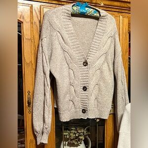 Long Sleeve Chunky Cable Knit Short Cardigan Sweater - Medium